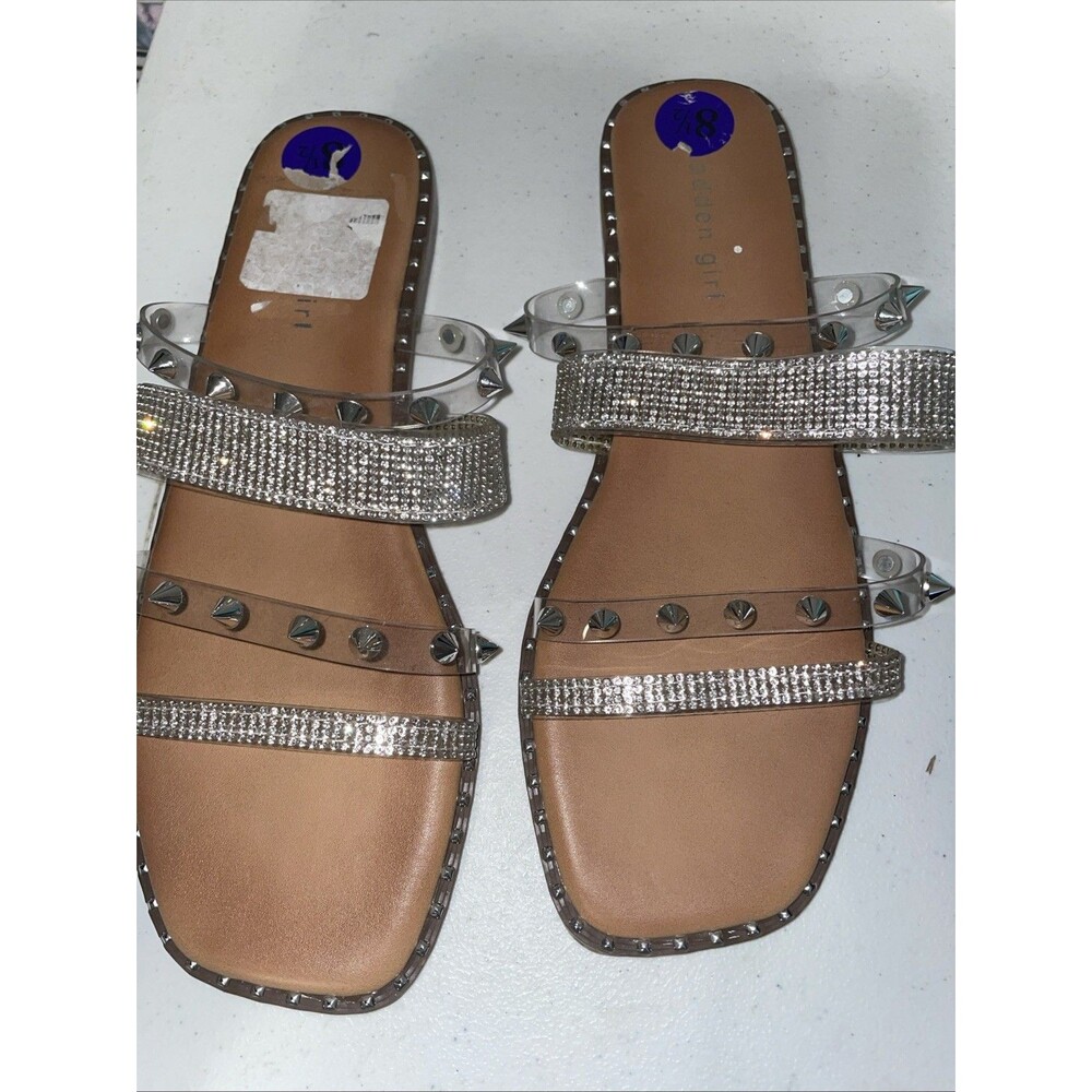 Steve Madden Clear Travel Studded Flat Sandals, Highway Size 8.5